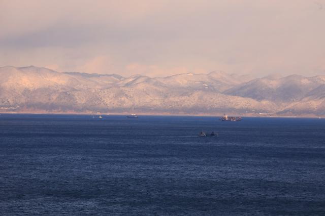 雪化粧の淡路島