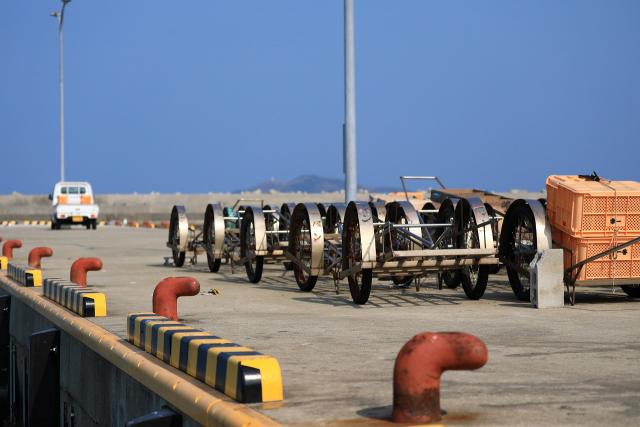 箕島漁港はリヤカーでお魚を運びます。